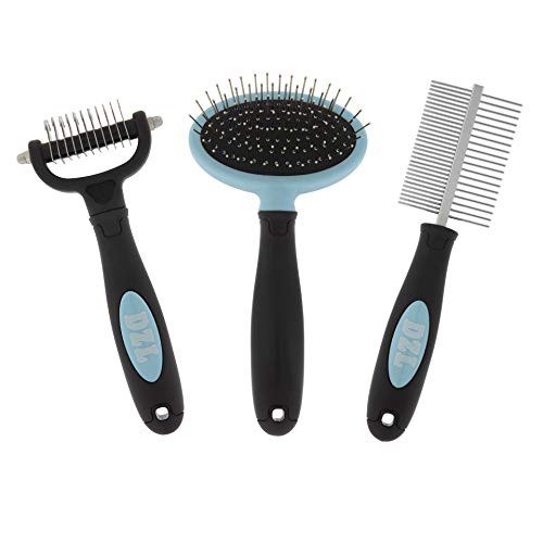 DI ZE LIN PET HOME S.L DZL Pack 3 Cepillos para Perros Pelo Largo - Peines para Perros de Color Azul - Cepillo Carda - Deslanador Perro - Peine Perro - Cepillo Perro - Cepillo para Gatos