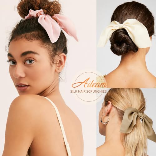 Image of 12 PCS Bow Hair Scrunchies Bunny Ears Silk Scrunchies Hair Ties Bobbles Elastic Hair Ties Ropes Ponytail Holder Hair Accessories for Women