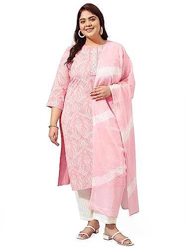 Image of MIRCHI FASHION Pure Cotton Plus Size Straight Kurta Set with Dupatta | 3 Piece Summer Ethnic Kurta Pant Set | Office Wear Salwar Suit for Women