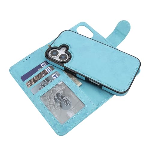 Étui en cuir massif iPhone 17 Pro bleu avec coque amovible