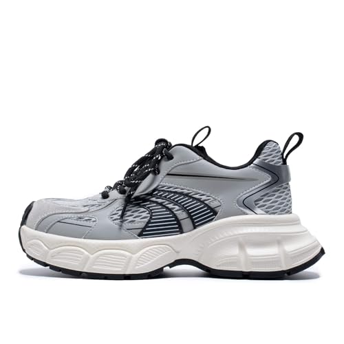 Womens Chunky Sneakers, Fashion Comfortable Round-Toe Sneakers for Women, Leather Lace Up Casual Platform Shoes, Comfortable Tennis Runnig Shoes4