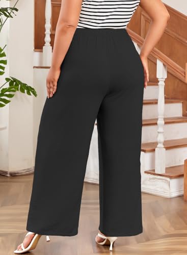 Eytino Womens Plus Size Wide Leg Pants Crossover Waist Pleated Front Casual Work Pants Lounge Trouser with Pockets(1X-5X)2
