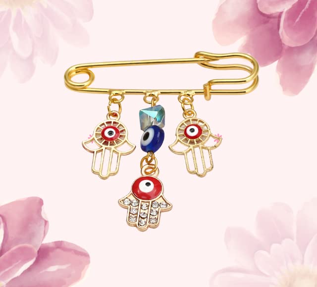 Image of Turkey Evil Eye Rhinestone Charm Blue Lucky Eyeball Hands Brooch Pins Jewelry for Good Luck