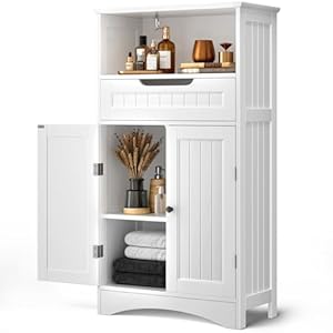 Bealife Gabinete de Baño, Baño Armario de Suelo, con Cajone, Estante Ajustable, para Sala de Estar, Cocina, Entrada，108 x 60 x 30 cm, Blanco