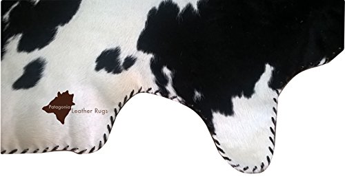 Tapis en cuir de vache noir et blanc véritable avec bordure assortie code 530 - 5