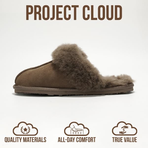 Image of Project Cloud Genuine Leather Slippers for Women with Genuine Fur Lining, Non-Slip Indoor /Outdoor Clog Mule Slippers, Memory Foam Insole
