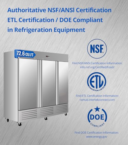 Image of 81 inch W Commercial Freezer, ETL Certified 72.6 Cu.ft Stainless Steel Reach-in Upright Freezer,Auto Defrost,Fan Cooling,Digital Temperature Control (-10F - 10F) Used to Restaurant,Bar,Shop