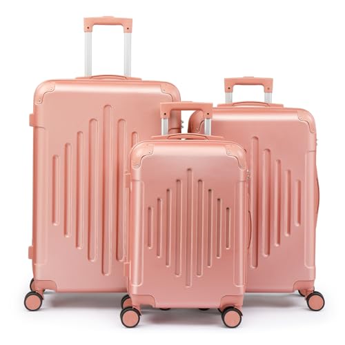 LEADZM Set de 3 Valises de Voyage, Grande Taille, Valise Cabine, Set de Bagage pour Voyage, ABS avec Coins Renforcés, Rayures Verticales en Forme de Losange -...