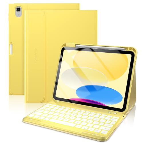 Image of typecase Folio Keyboard Case for iPad 10th Gen 10.9 inch (2022) and iPad 11th (A16, 2025), Magnetic Wireless Detachable Keyboard, 7-Color Backlight, Thin & Light, Pencil Holder - Yellow