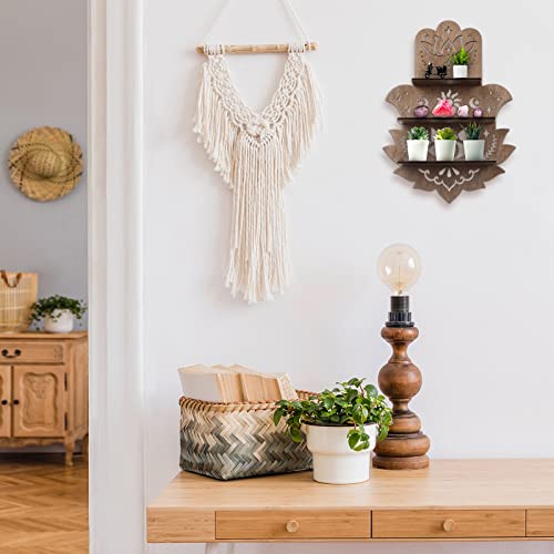 Maitys Hamsa Wall Decor Lotus Crystal Shelf Display for Evil Eye Decor Large 17'' Hamsa Hand Boho Wooden Hanging Crystal Holder Shelf Aesthetic Zen Meditation Spiritual Gift Witch Yoga