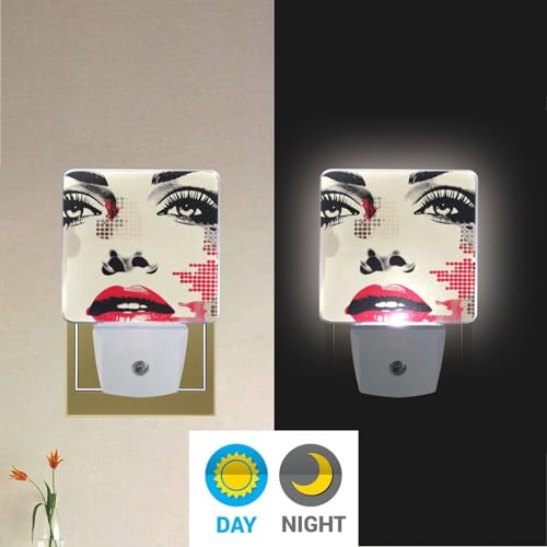 Image of Woman Face Night Lights 2 Pack Plug-in Wall Led Nightlight Auto Dusk-to-Dawn Sensor Lamps for Bedroom Kitchen Bathroom
