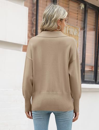Image of Zeagoo Women's 2026 V Neck Striped Sweater Long Sleeve Oversized Fashion Knitted Pullover Fall Sweaters Tops