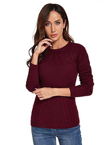 AmélieBoutik Women Crewneck Raglan Long Sleeve Cable Knit Sweater2