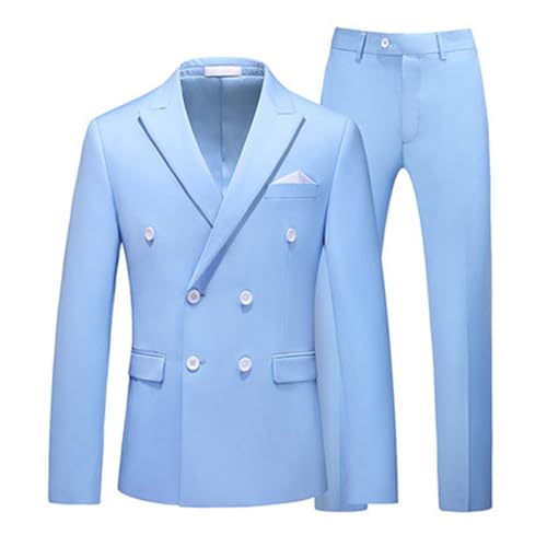 Men's Casual Business 2 Piece Suit Sets Slim Fit Double Breasted Blazer Jacket Pants Set Wedding Prom Tuxedo Suits