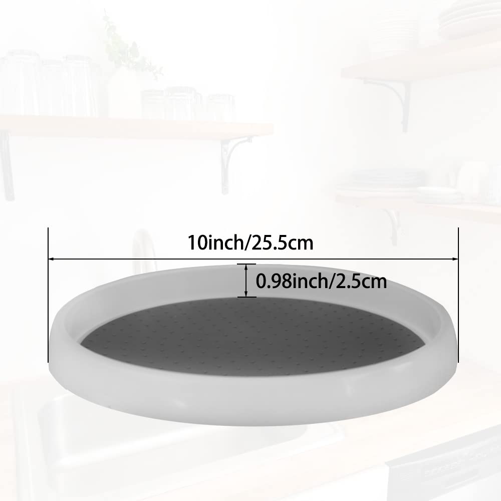 4 Stück 25,4 cm rutschfester Lazy Susan Drehteller, 360 Grad drehbar, rundes Gewürzregal, Organizer für Schrank, Kühlschrank, Speisekammer und WC, Grau/Weiß
