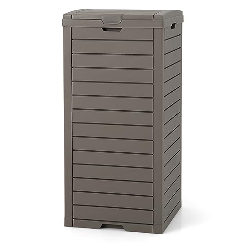GYMAX Pattumiera per Rifiuti 118 L, Cestino per Rifiuti con Coperchio Incernierato e Vassoio di Raccolta Estensibile, Contenitore Portatile per Esterno Patio e Cortile, 40 x 40 x 86 cm (Marrone)