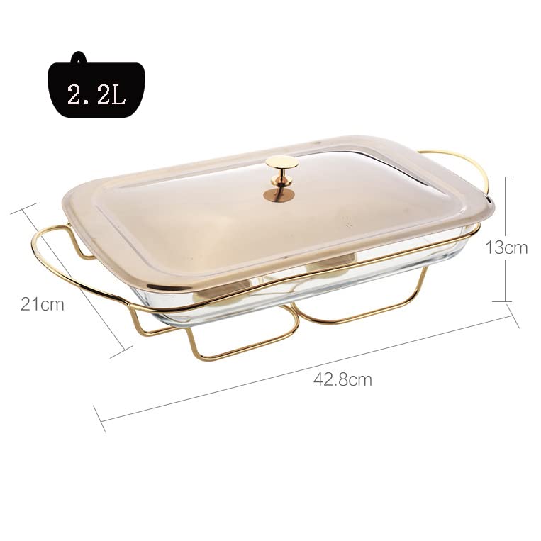 Juego de vajilla de cerámica para Buffet con Plato de Vidrio para Comida, Plato de Agua, Soporte para Combustible para Buffet/Boda/Fiesta/Banquete/Evento de Catering, Dorado (Dorado) (Dorado)