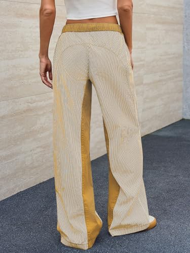 Image of PEIHOT Low Rise Striped Pants for Women Pull On Drawstring Boho Wide Leg Jeans Trendy 2026