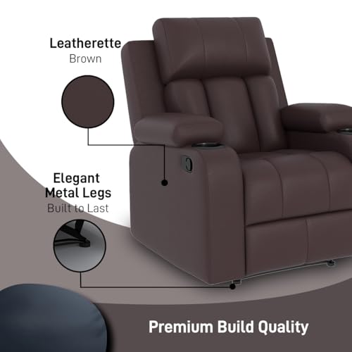 Image of Amazon Brand - Solimo Pinnacle | Single Seater Sofa Recliner | Manual Recliner (Leatherette Brown)