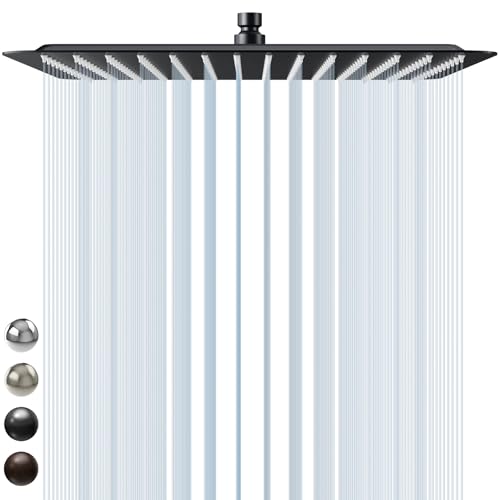 Image of SR SUN RISE Luxury 16 Inch Extra Large Square Stainless Steel Shower Head High Pressure Rainfall Showerhead Ultra Thin Water Saving Matte Black 2.5 Gpm