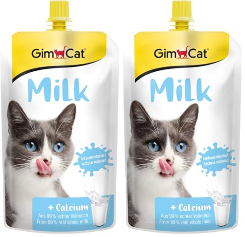 GimCat Milk - Leche para Gatos de auténtica Leche Entera con Contenido reducido de lactosa y con Calcio para Unos Huesos sanos - 1 Bolsa (1 x 200 g) (Paquete de 2)