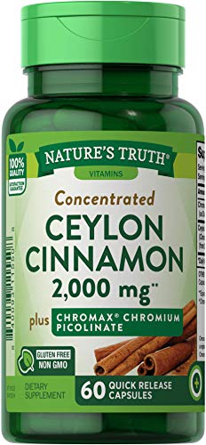 Ceylon Cinnamon Capsules | 2000mg | 60 Count | Non-GMO & Gluten Free | Plus Chromium | by Natures Truth