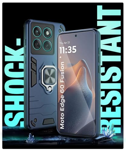 Image of WOW IMAGINE Shock Proof Back Case Mobile Cover for Motorola Moto Edge 60 Fusion | Back Cover Case (Tough Armor | Hybrid PC + TPU | Ring Holder & in-Built Kickstand | Blue)