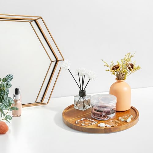 Plateau rond en bois d'acacia de style authentique pour centre de table - 5