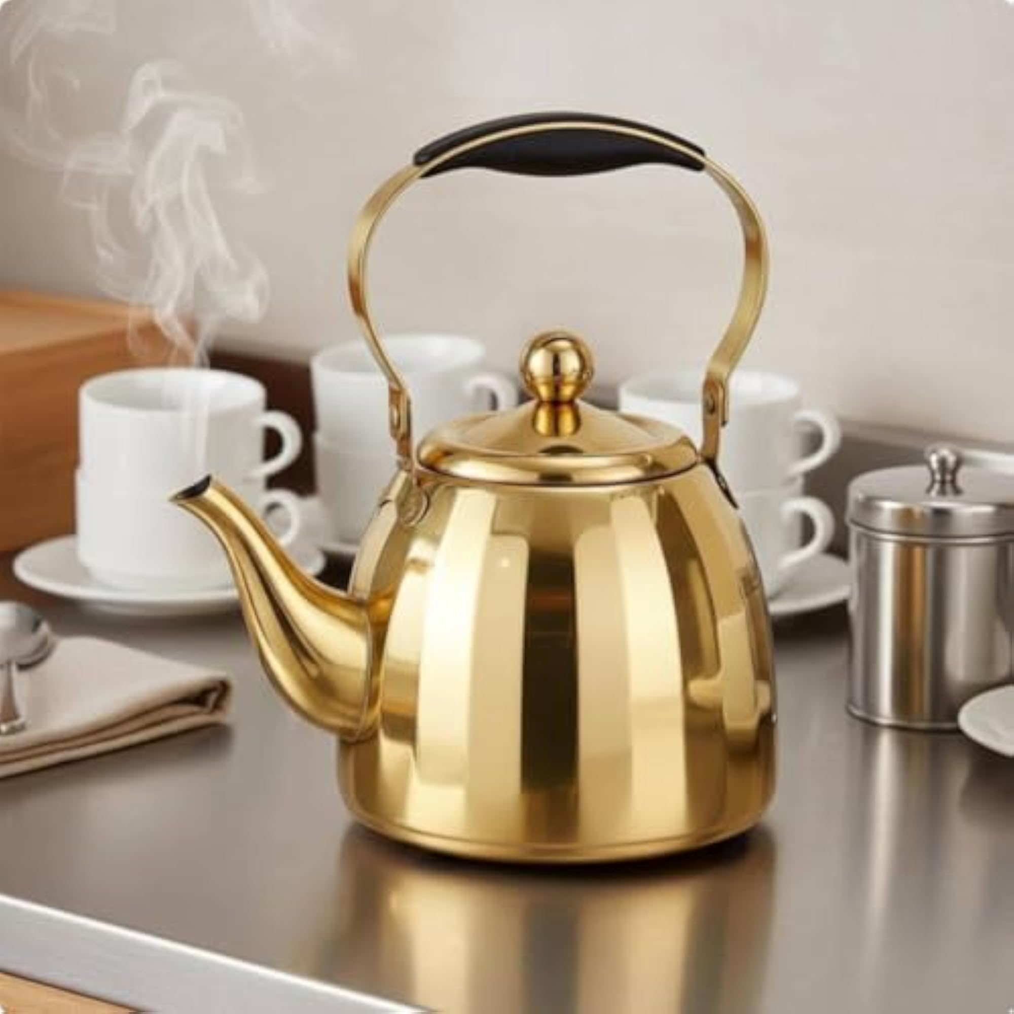 Commercial Grade Stainless Steel Teapot, Rust-Resistant