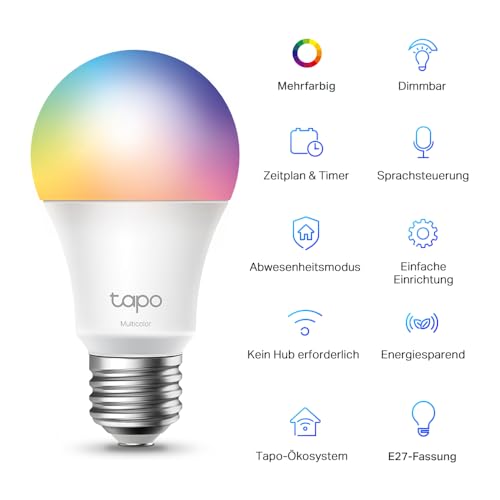 Tapo Smart Glühbirne E27, Kompatibel mit Alexa, Mehrfarbige dimmbare Funktion, 806 Lumen, Zeitpläne und Automatisierungen, Abwesenheitsmodus – Bild 3