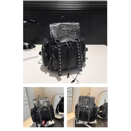Sac à dos blanc en cuir PU à rivets | Grand cartable esthétique de style décontracté et mixte