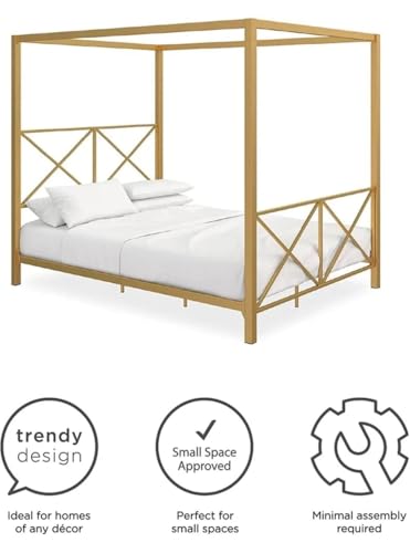 Image of Metal King Size Poster Bed Without Storage | Wrought Iron King Size Canopy Poster Bed Frame with Headboard & Footboard | Cot Without Storage | Metal Furniture for Home, (Design 3-Brown)