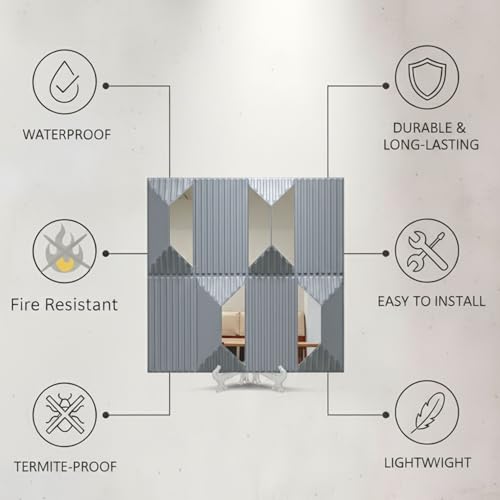 Image of Kayra Decor 3D PVC Wall Panels - Silver Abstract Mirror Design, 19.7 inch x 19.7 inch (Pack of 40) | Covers 107.60 Sq. Ft. |