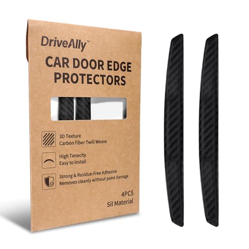 DriveAlly 6 Inch 4Pcs 3D Carbon Fiber Texture Car Door Edge Protector Trim Strip Anti-Scratch and Anti-Collision Side Door Protectors Vehicle Exterior Accessories Sticker Black