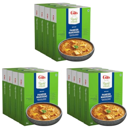 Image of Gits Ready to Eat Paneer Makhani, Pure Veg, Heat and Eat Buttery Indian Gravy, Microwaveable, 1140g (Pack of 12 X 285g Each)