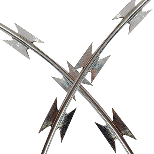 Galvanized Stainless Steel Razor Wire, Concertina Fencing Roll, Security Isolation Barrier, Anti-Climb Protection, Silver 45cm Razor Ribbon for Theft Prevention