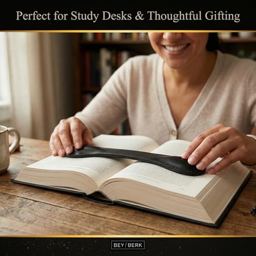 Image of Bey-Berk Black Leather Book Weight (Black), 8.5 inch x 1.75 inch, Genuine Leather Page Paperweight