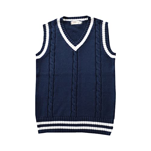 Gilet de golf homme col en V tricoté épais en coton rayé sans manches