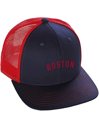 Daxton USA Cities Trucker Mesh Structured Hat Mid Profile Snapback Cap - Boston Navy Red Red