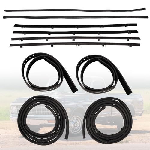 Rendrox 10-Piece Door & Window Weatherstrip Seal Compatible with 1967-1972 Chevrolet C10 Pickup/GMC Jimmy/Suburban Driver and Passenger Side, OE Replacement for Vent Window Models w/o Chrome Bead