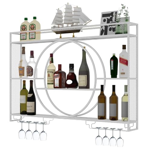 Étagère à vin murale avec support verres et LED pour cuisine