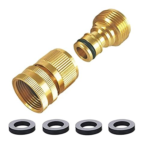 HQMPC Garden Hose Quick Connect Garden Hose Connectors Solid Brass Quick Connector Garden Hose Fitting Water Hose Connectors Garden Hose Disconnect 3/4" Female Male BSP 1 Set Cover