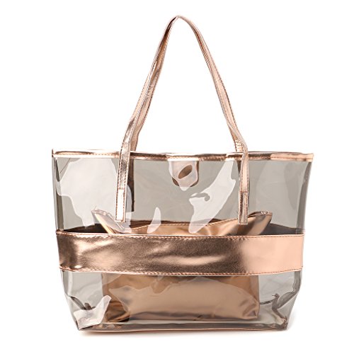 LANDUM Bolsos Transparentes para Las Mujeres Jelly Clear Beach Bolso Tote Shoulder Bag-Champagne