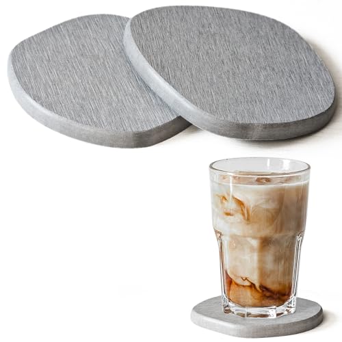 Diatomaceous Earth Coasters Set of 2 for Drinks, Moisture Water Absorbent Stone Coasters for Table Desk at Work, Water Absorbing Instant Drying Diatomite, Modern Light Grey