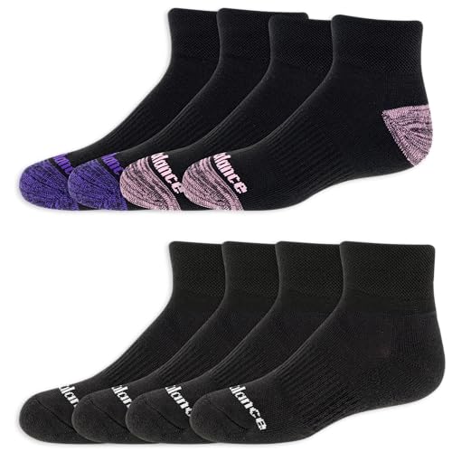 New Balance Girls' Performance Cushioned Low Cut Socks-8 Pairs-Breathable Mesh Arch Support