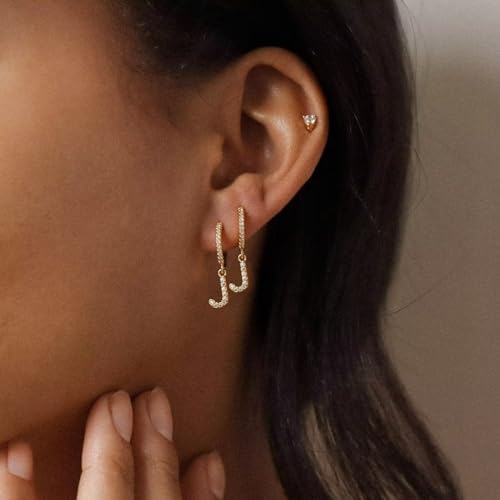 TURANDOSS Zircon Huggie Earrings for Girls Women, 14K Gold Plated Initial Earring Cuff Hoop, Personalized 26 Alphabet Letter A-Z CZ Hypoallergenic Earrings Birthday Gifts4