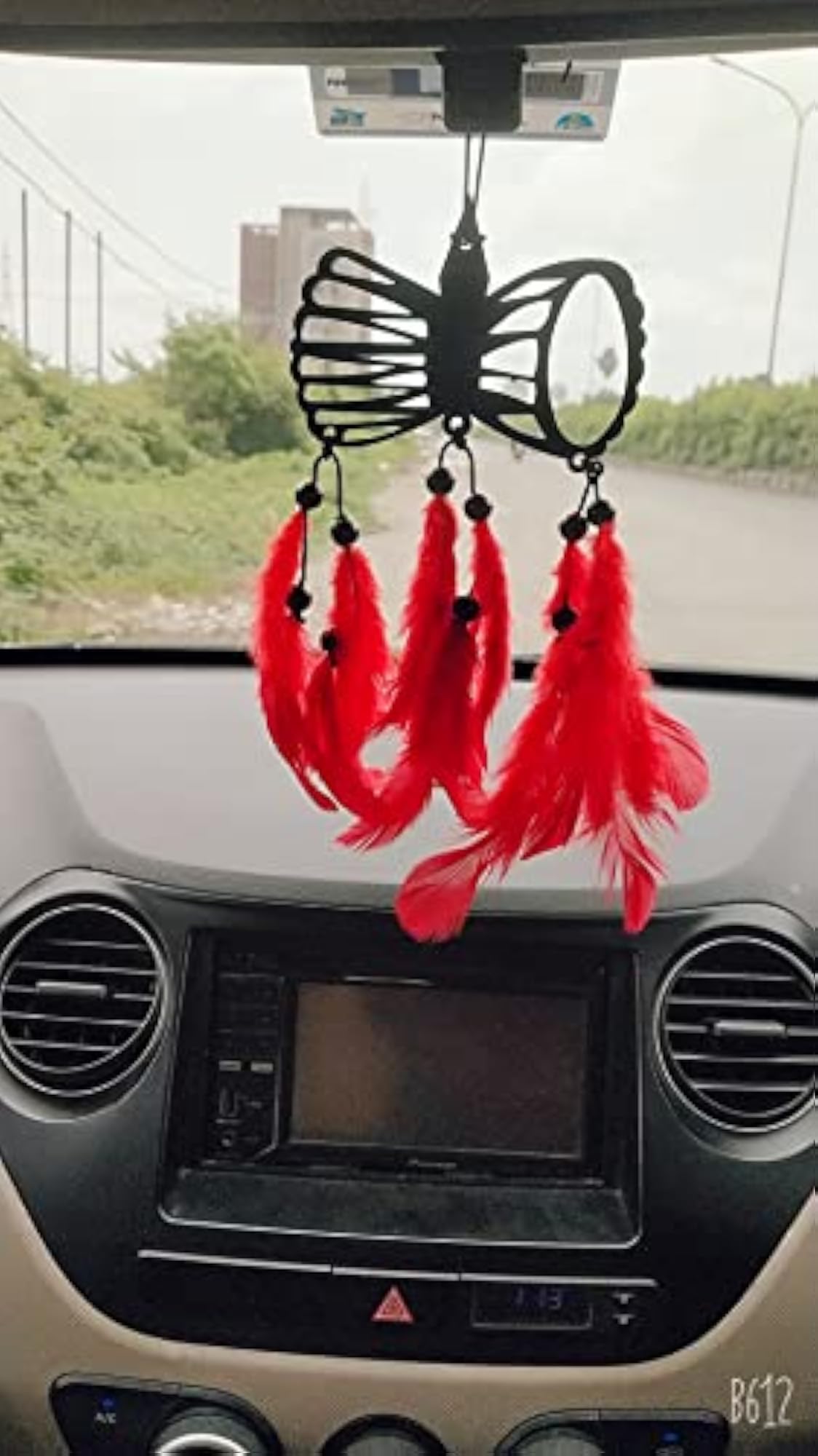 Red Feather Damru Car Hanging for Positive Vibes