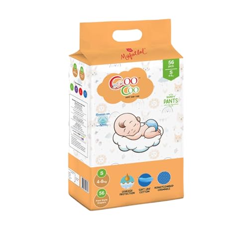 Image of Coo Coo By Mafatlal Extra Dry Baby Pull-Up Premium Diaper Pant, Size S (Small), 56 Count | 4-8 kg | Up to 12 Hrs Protection | Super Absorbent Core | Soft Elastic Waist | Leak Protection
