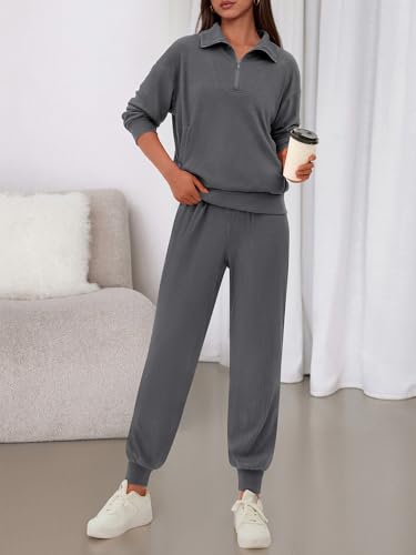 BTFBM Women's 2 Piece Tracksuit Fall Outfits 2025 Long Sleeve Half Zip Sweatshirt Sweatpants Lounge Set Sweatsuits