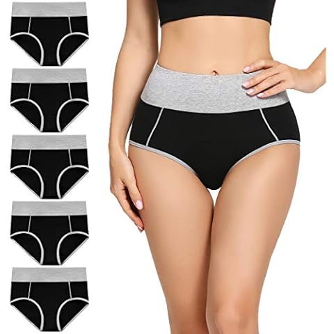Molasus Womens Cotton Underwear Briefs High Waisted Panties Ladies Full Coverage Plus Size Underpants Size 6 Black Cover
